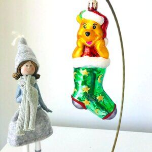 Authentic Christopher Radko Disney WINNIE THE POOH Green Stocking Glass Ornament